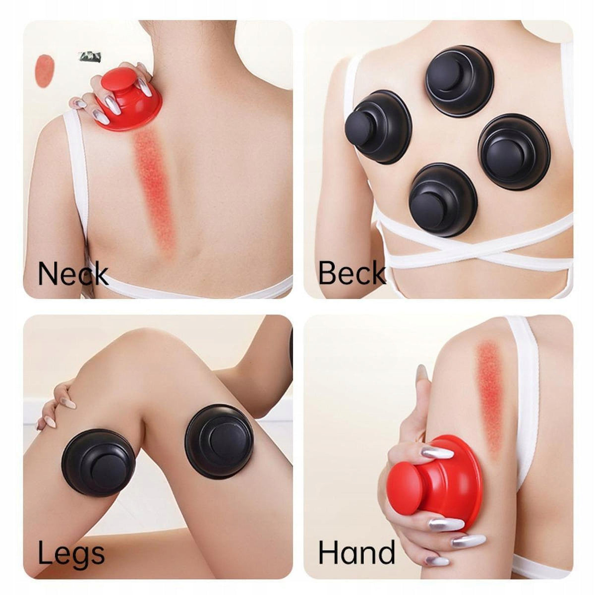 4x Silicone Cupping Sets Fireless Cupping Cups for Back Women Men Black Medical device no