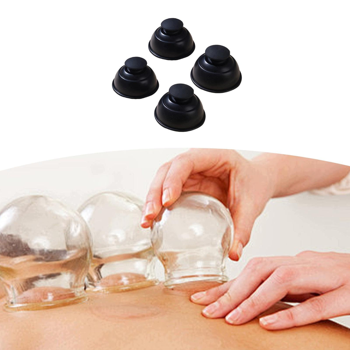 4x Silicone Cupping Sets Fireless Cupping Cups for Back Women Men Black