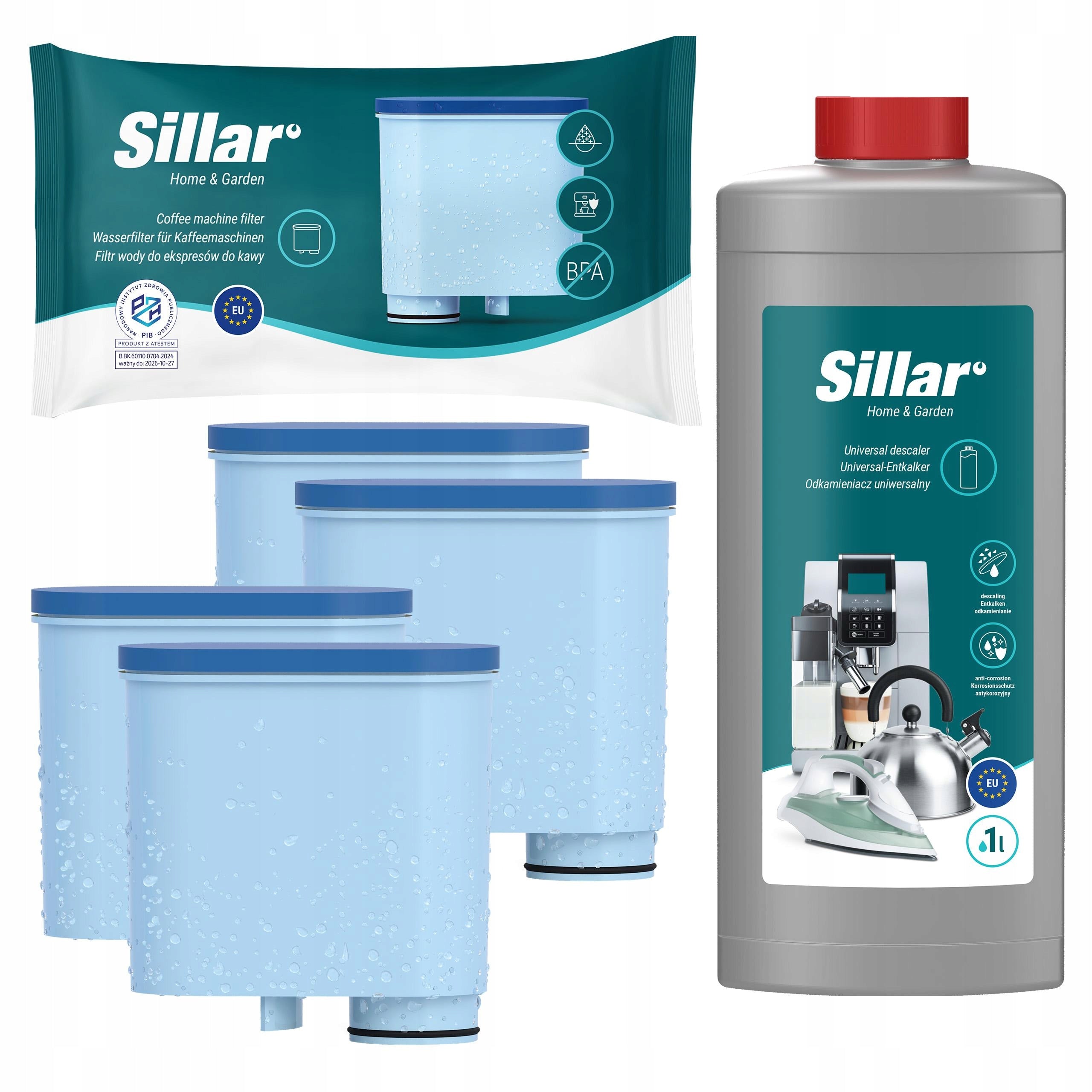 4x Sillar filter for Saeco Philips Latte GO LatteGO machine + descaler