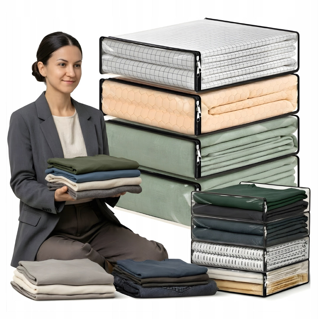 4x TRANSPARENT BEDDING CLOTHES STORAGE BAGS WITH ZIPPER ORGANIZER