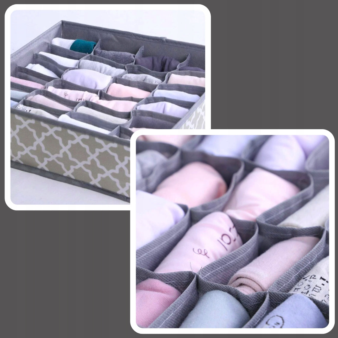 4x UNDERWEAR ORGANIZER SOCKS CLOTHES FOR DRAWER WARDROBE SET GREY Product width 32 cm
