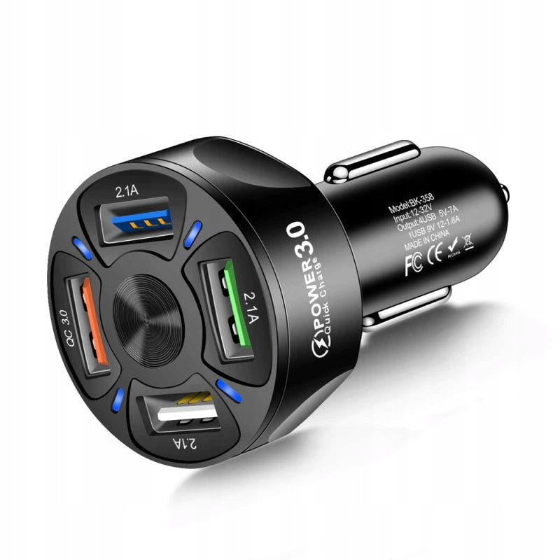 4x USB 3A QC3.0 CAR CHARGER FAST CHARGING LED + FAST CABLE Manufacturer code ŁAD.SAM.4xPORT