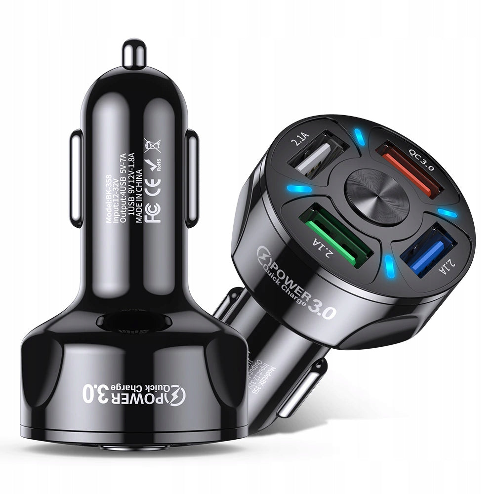4x USB 3A QC3.0 CAR CHARGER FAST CHARGING LED + FAST CABLE Manufacturer no brand