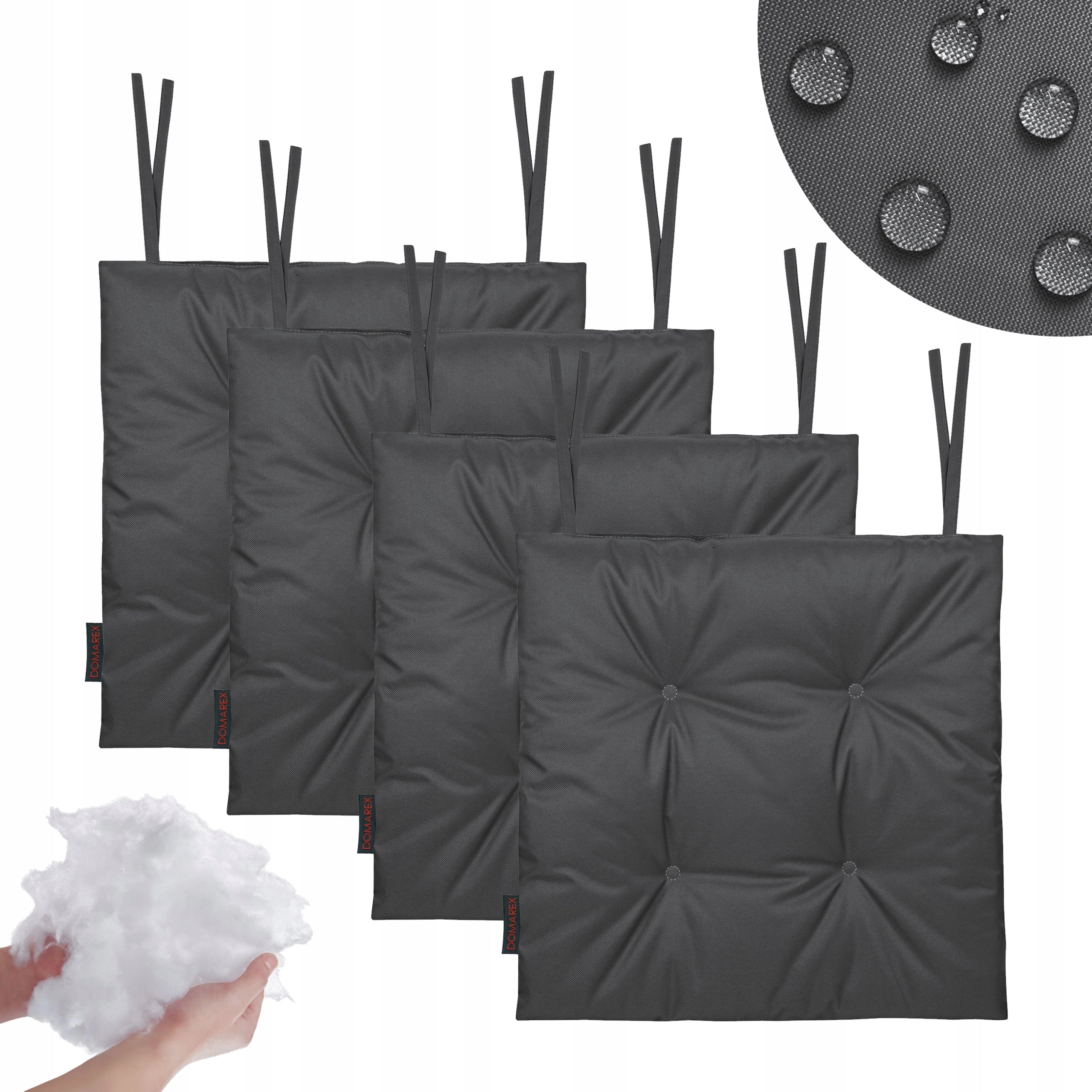 4x WATERPROOF GARDEN CHAIR CUSHION TIED 40x40 CM GRAPHITE