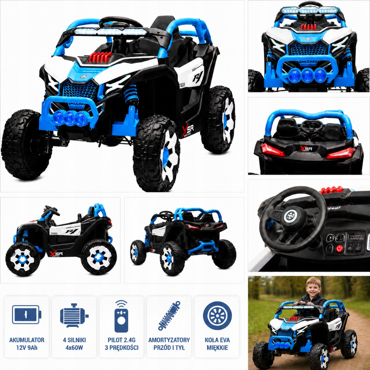 4x4 Buggy Battery Car for Kids + Remote Control | EVA Wheels | LED | MP3 Color red blue green
