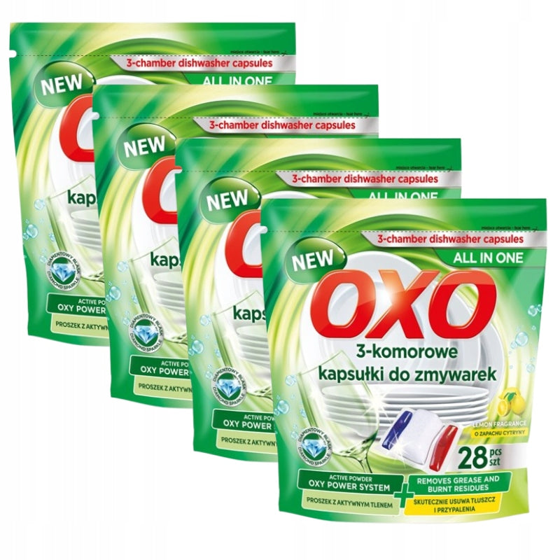 4xOXO 3-chamber dishwasher capsules – 28 pcs per pack EFFECTIVE LEMON