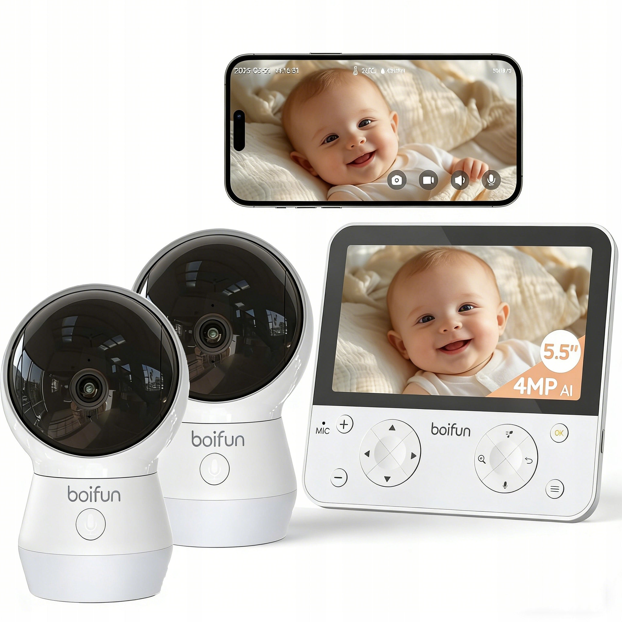 5,5" Split Screen Baby Monitor with 2 Cameras 2K Night Vision