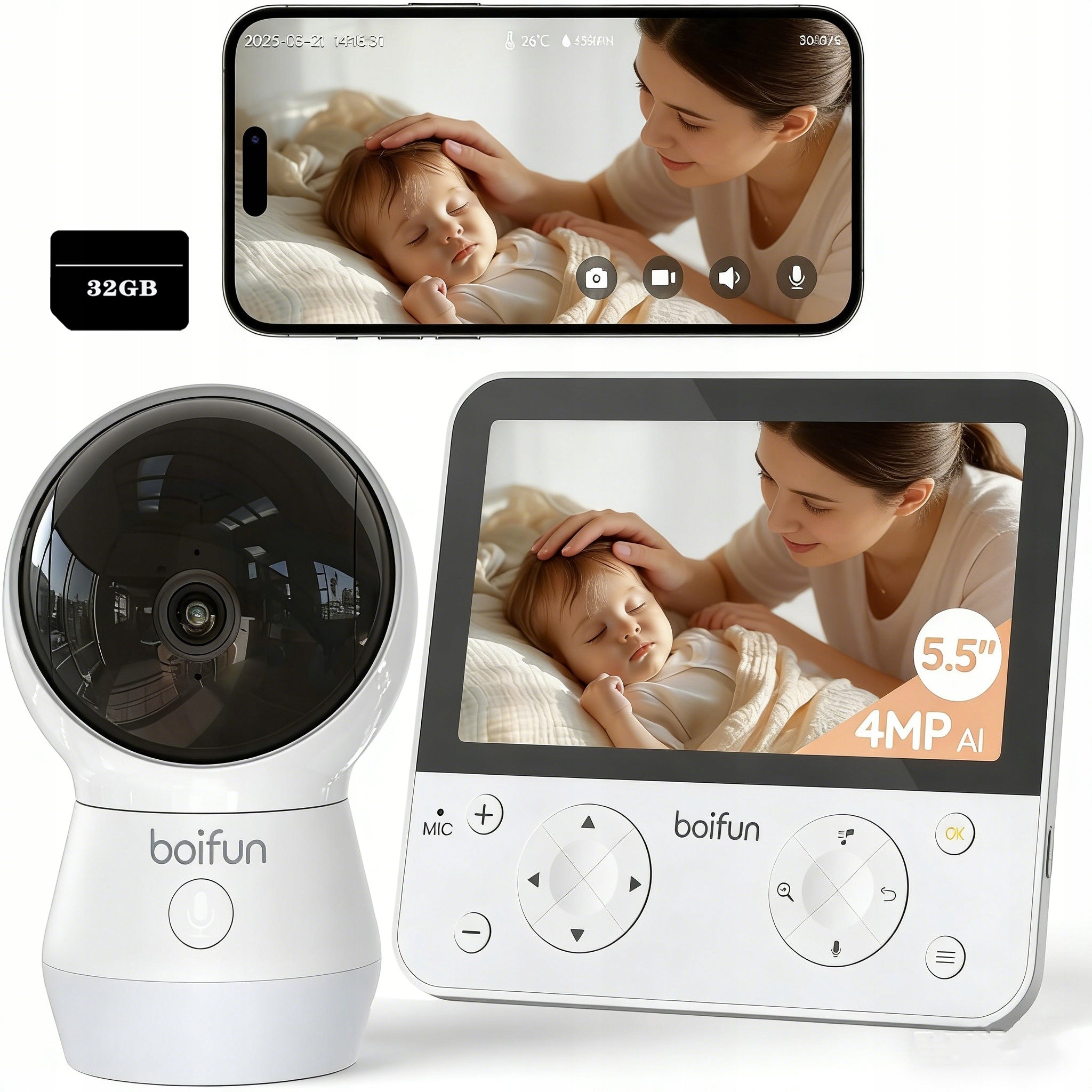 5.5" WiFi Baby Monitor with Camera and Night Vision App 32GB Card