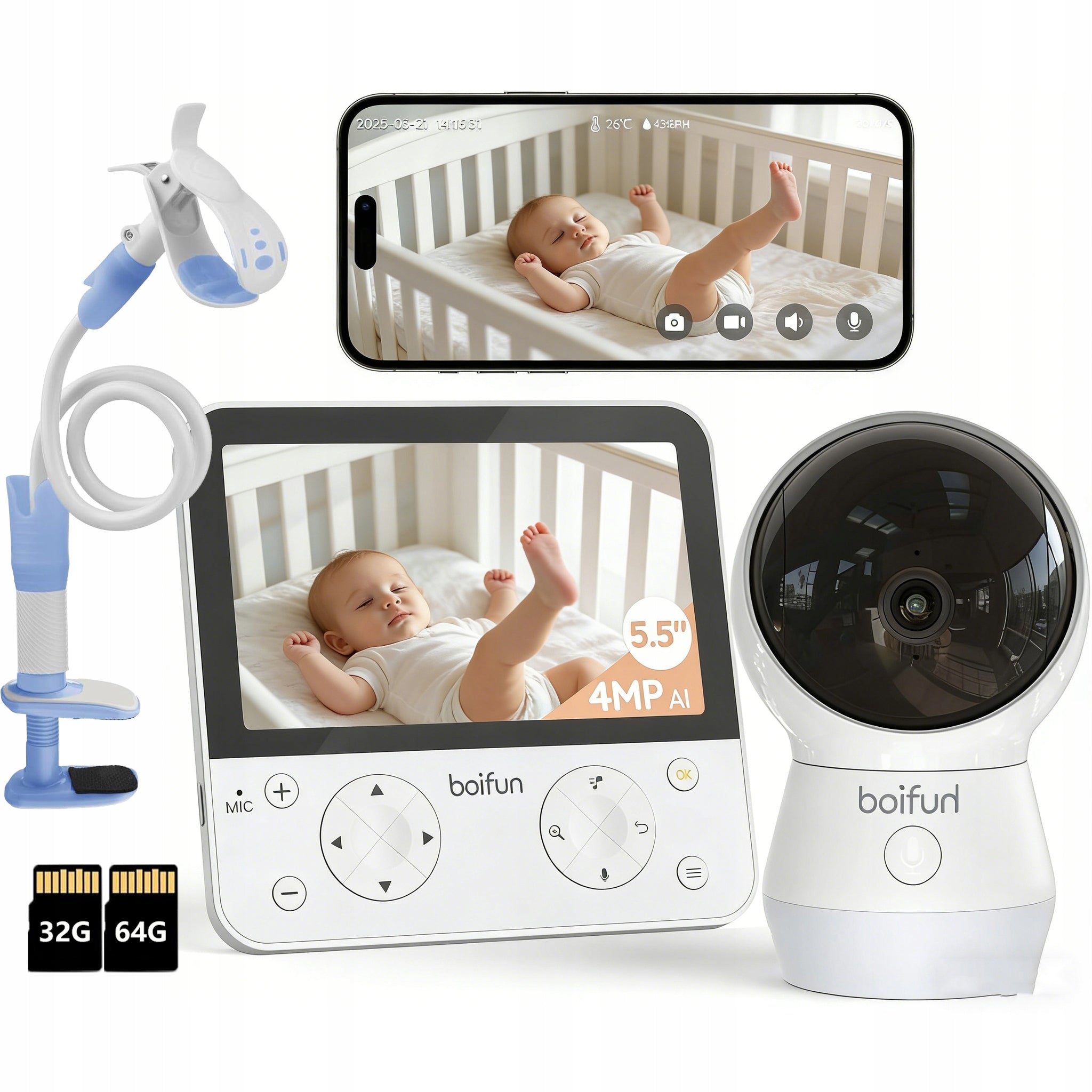 5.5" WiFi Baby Monitor with Camera and PTZ Temperature Sensor App