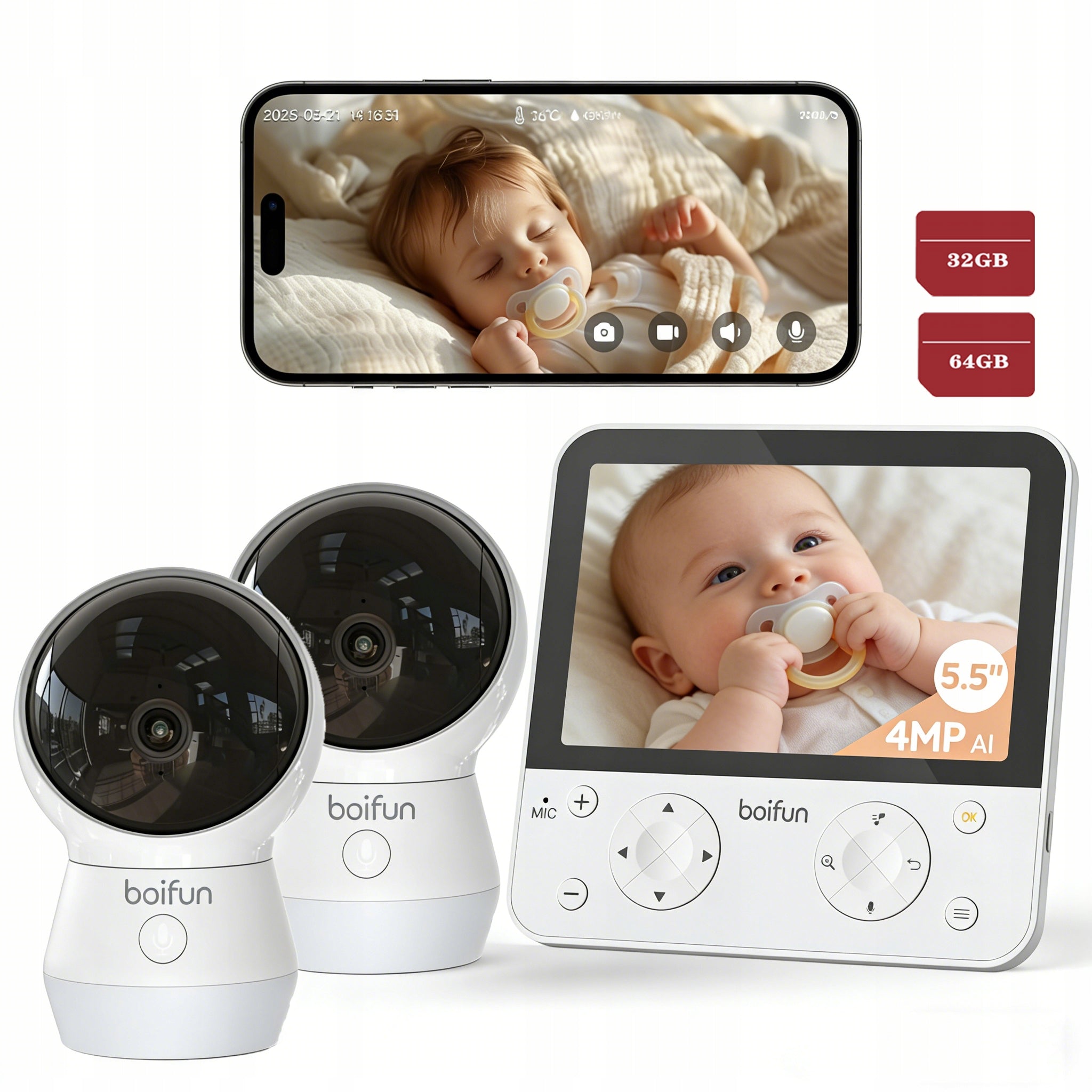 5,5" split screen baby monitor with 2 cameras with Card