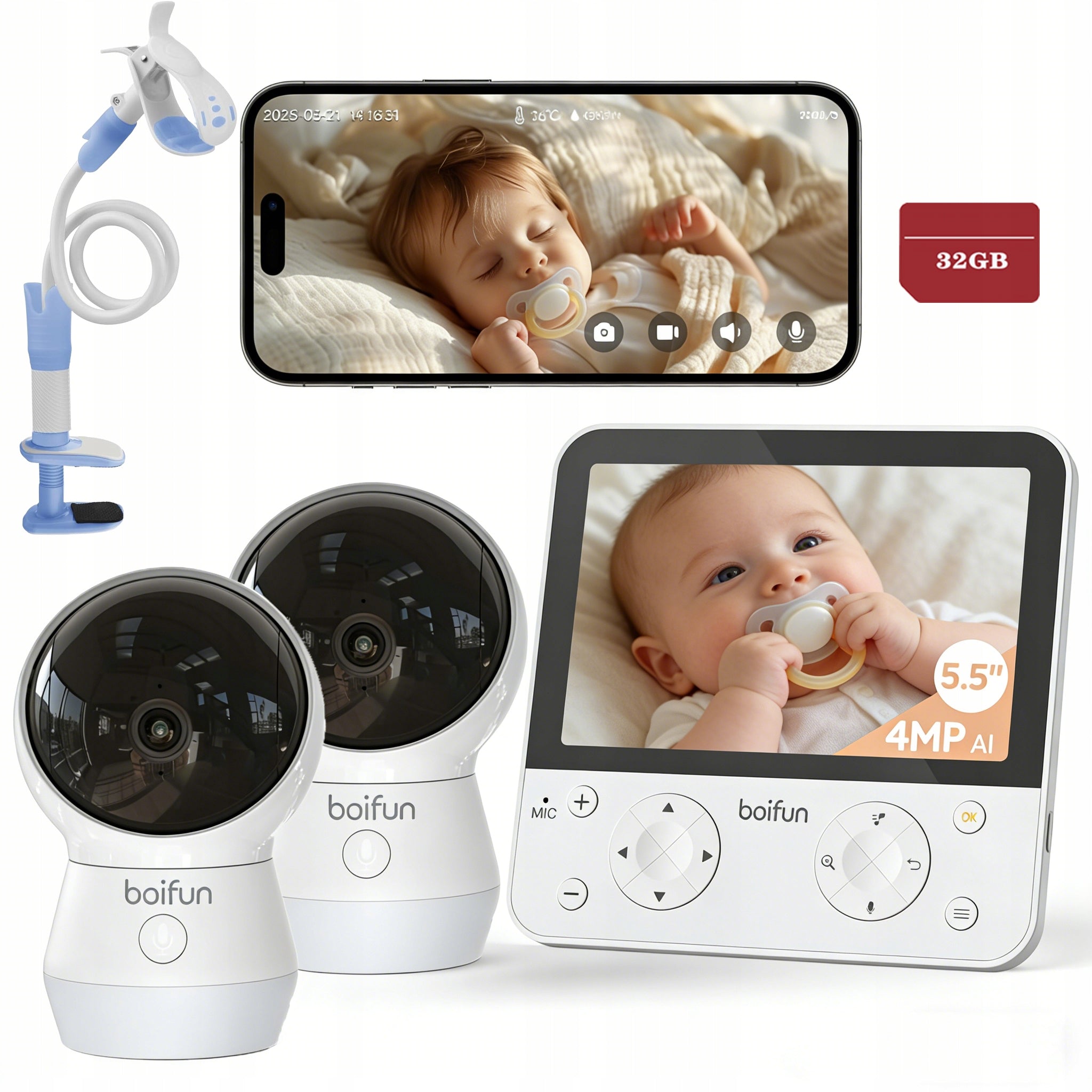 5,5" split screen baby monitor with 2K 4x Zoom cameras