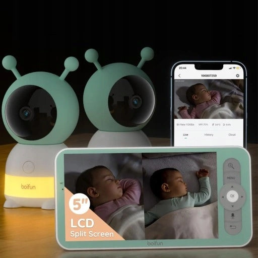 5" BABY MONITOR 2 CAMERA ROTATING RANGE FOR BABY to room Packaging status original