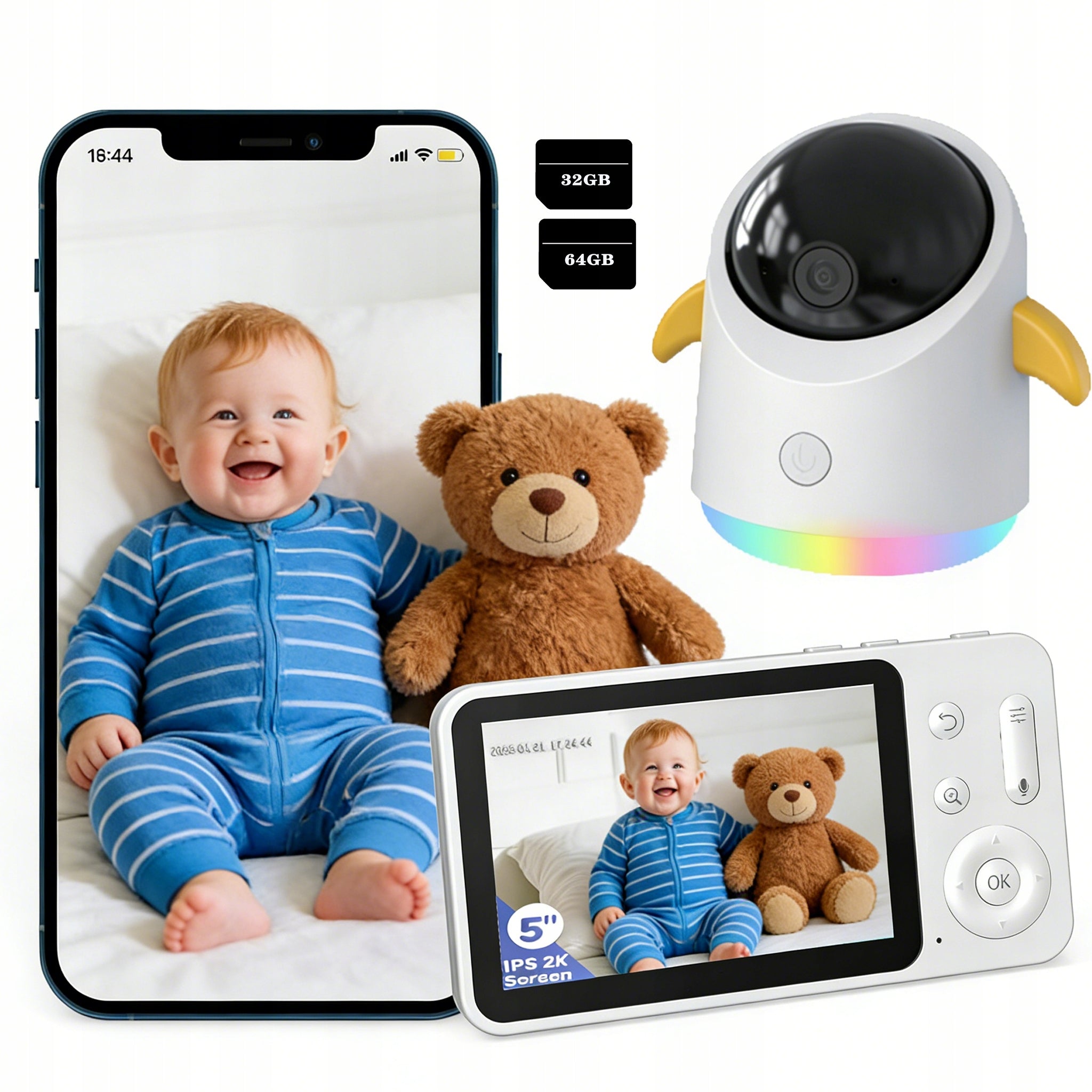 5" BABY MONITOR HOME CAMERA 2K WIFI IP ROTATING 4XZOOM WITH CARD