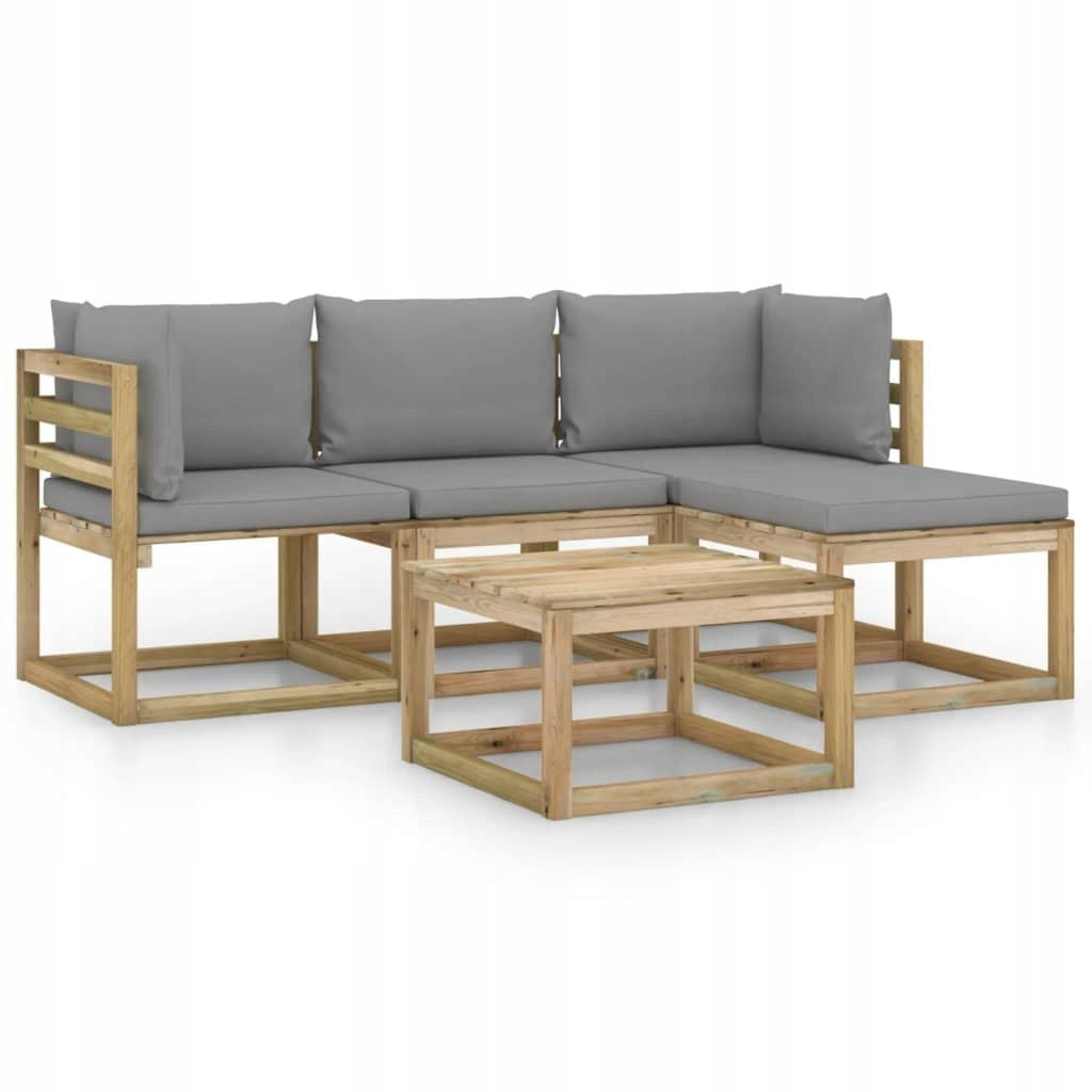 Gartenmöbel-Set mit grauen Kissen, 5-teilig, braun 