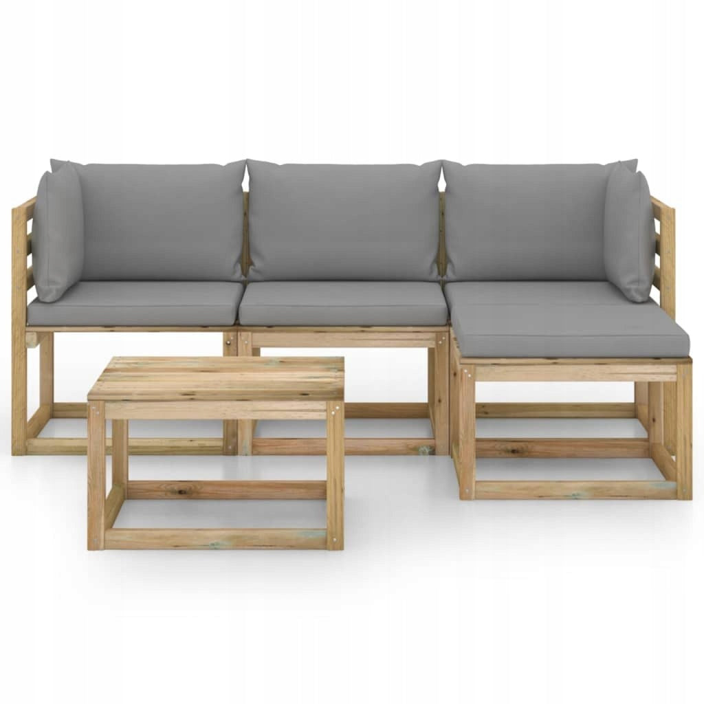 Gartenmöbel-Set mit grauen Kissen, 5-teilig, braun 