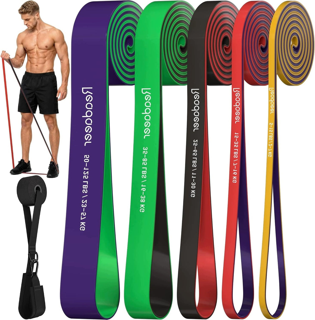 5 DEGREE RESISTANCE TAPE SET FOR EXERCISES WITH DOOR ANCHOR AND BAG Brand Naturall