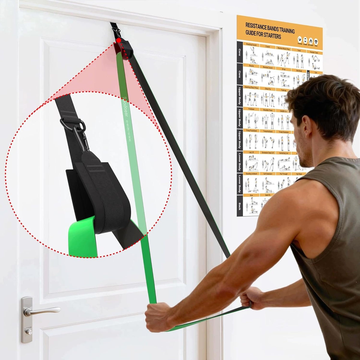 5 DEGREE RESISTANCE TAPE SET FOR EXERCISES WITH DOOR ANCHOR AND BAG