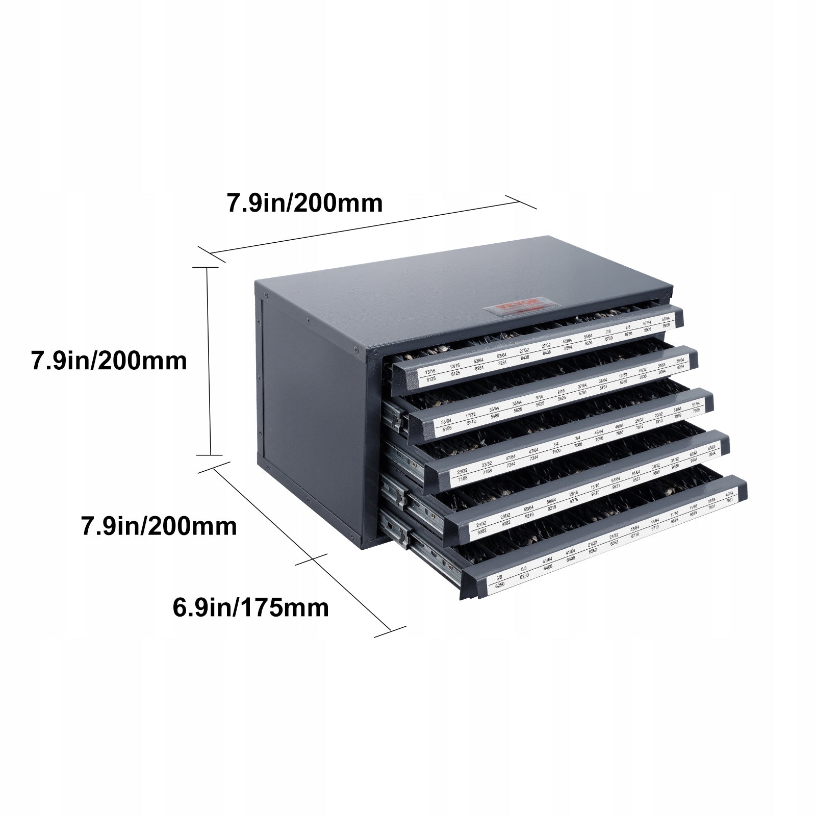 5-Drawer Drill Bit Dispenser Cabinet 33/64-63/64" Steel Stackable Labels Brand Vevor