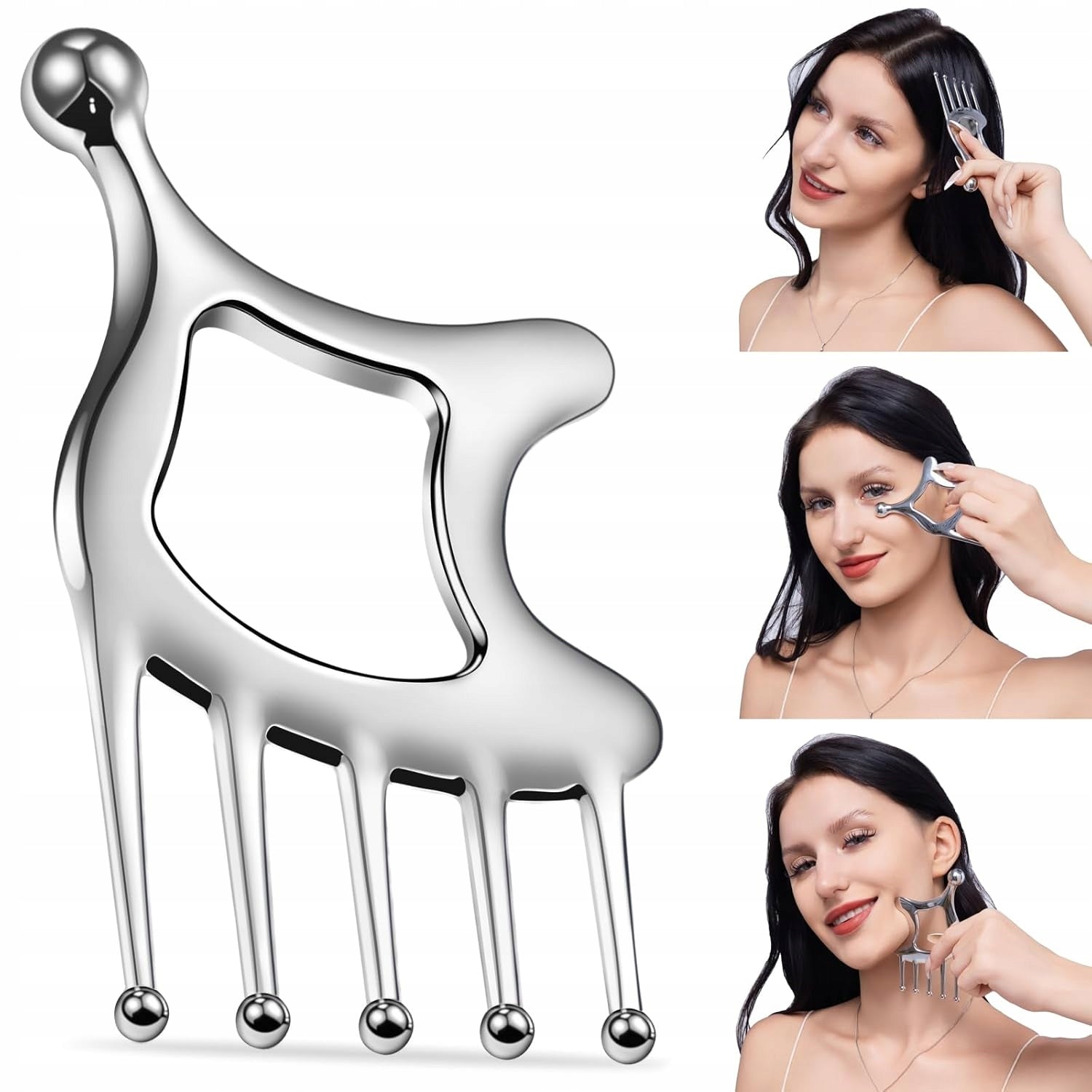 5 IN 1 GUA SHA PLATE MASSAGER FOR FACE MASSAGE SCALP STAINLESS STEEL