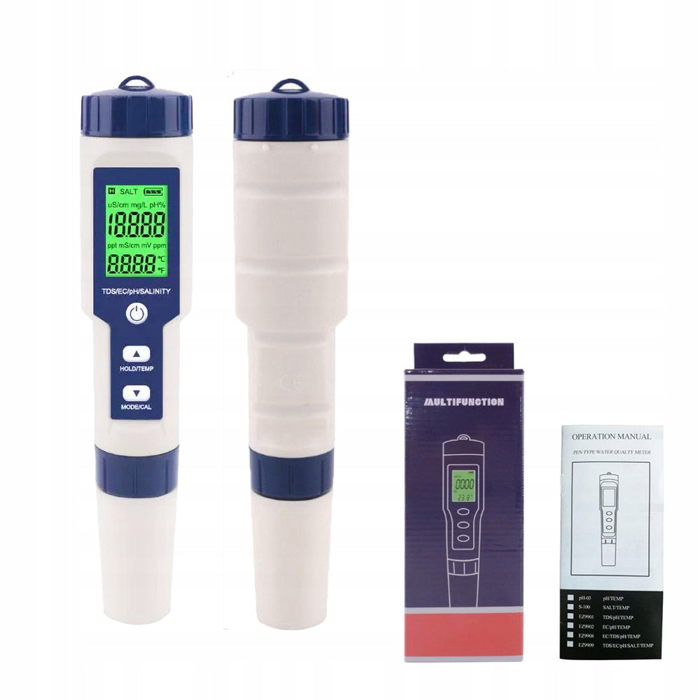 5 IN 1 TDS/EC/PH/SALT METER, DIGITAL WATER QUALITY MONITOR