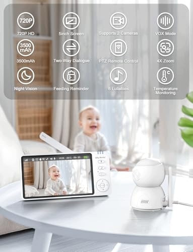5 INCH BABY MONITOR WITH VOX CAMERA 4X ZOOM FEEDING ALARM Packaging status original