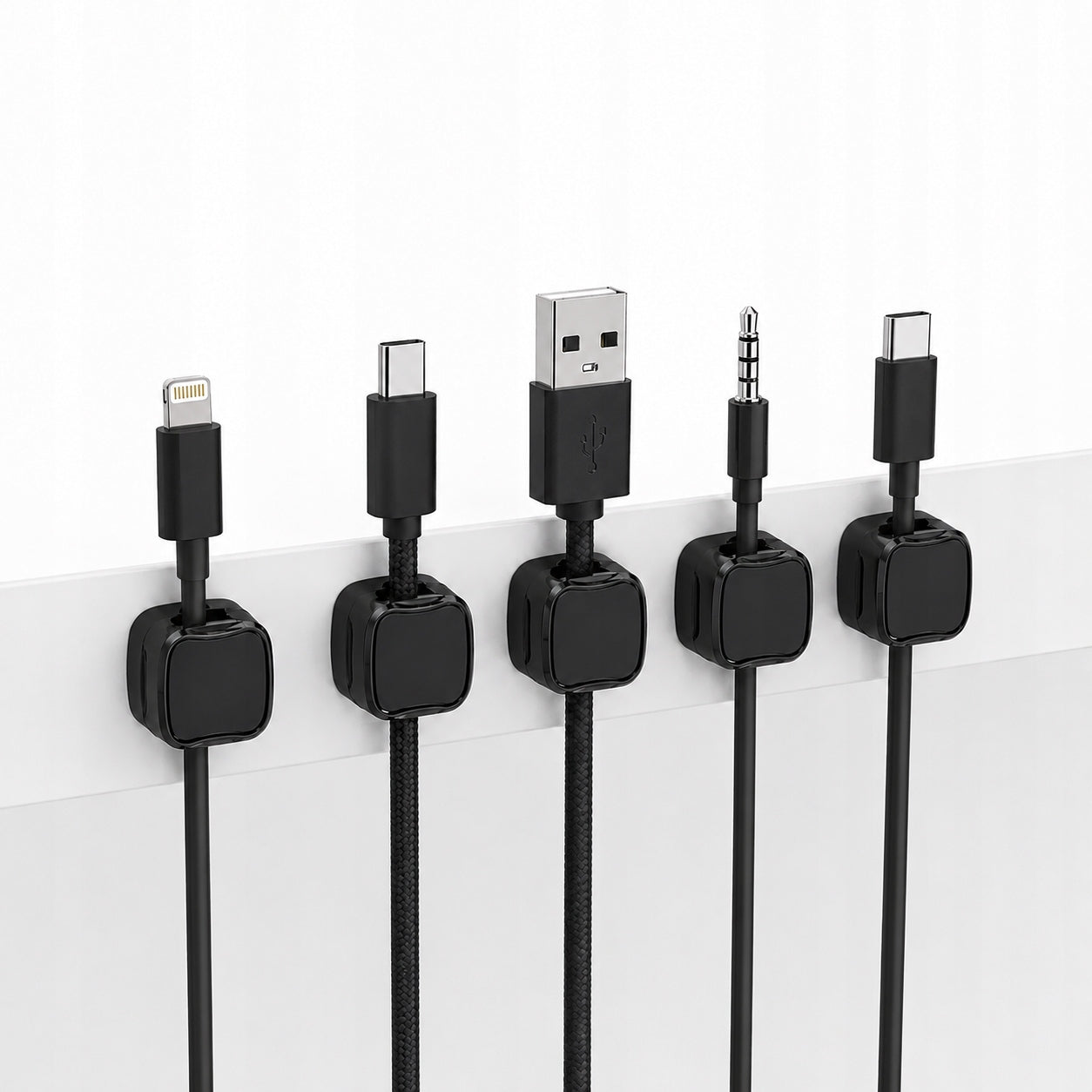 5-PAK Cable Organizer Wires Holder Self Adhesive Magnet Black Clip Color black