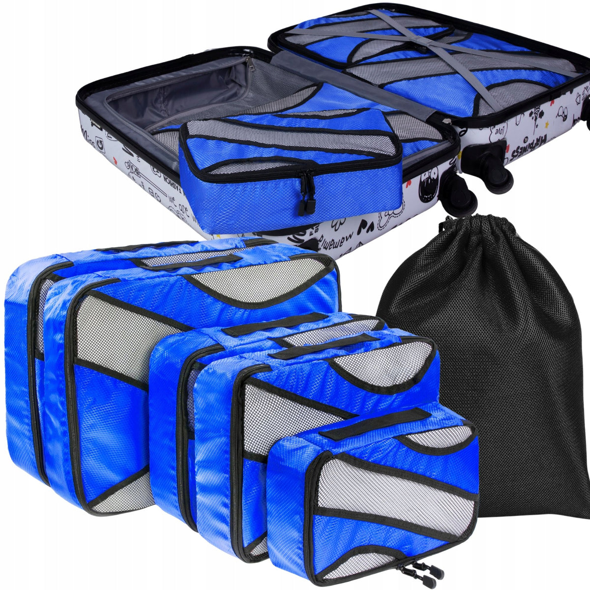5 PCS ORGANIZERS FOR SUITCASE CLOTHES BAGS BREATHABLE ZIPPER