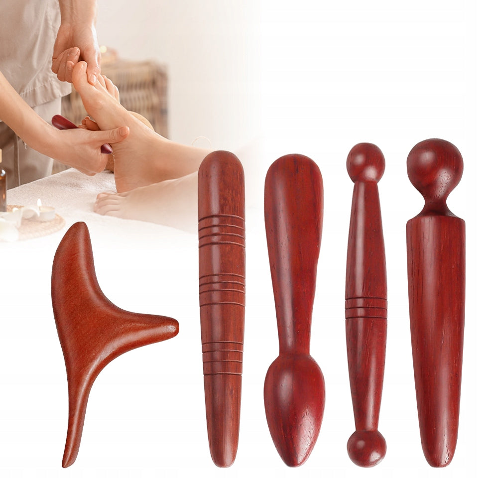 5 Pcs Traditional Thai Wooden Deep Massage Sticks