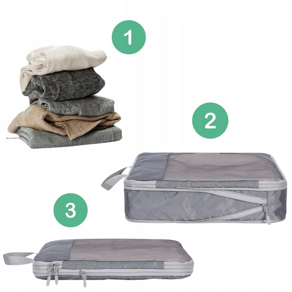 5-Piece Compression Cubes Elegant and Spacious Travel Organizers Color gray