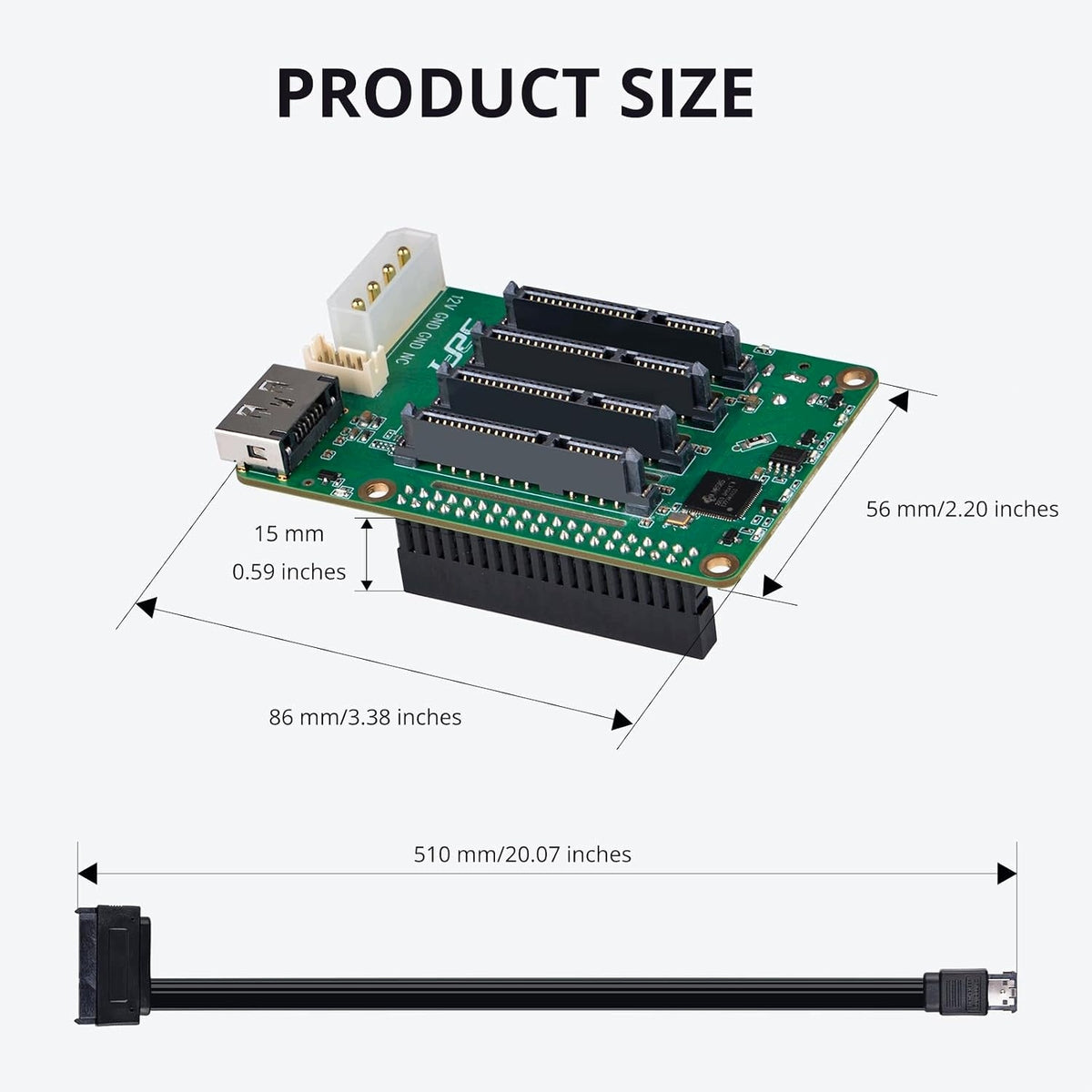5 SOCKETS SATA HAT EXTENSION FOR RASPBERRY PI 5 PCIE POWER SUPPLY Manufacturer code 5908040239655