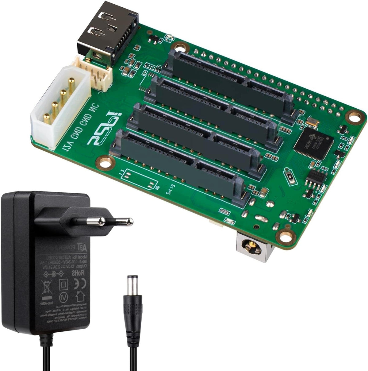 5 SOCKETS SATA HAT EXTENSION FOR RASPBERRY PI 5 PCIE POWER SUPPLY