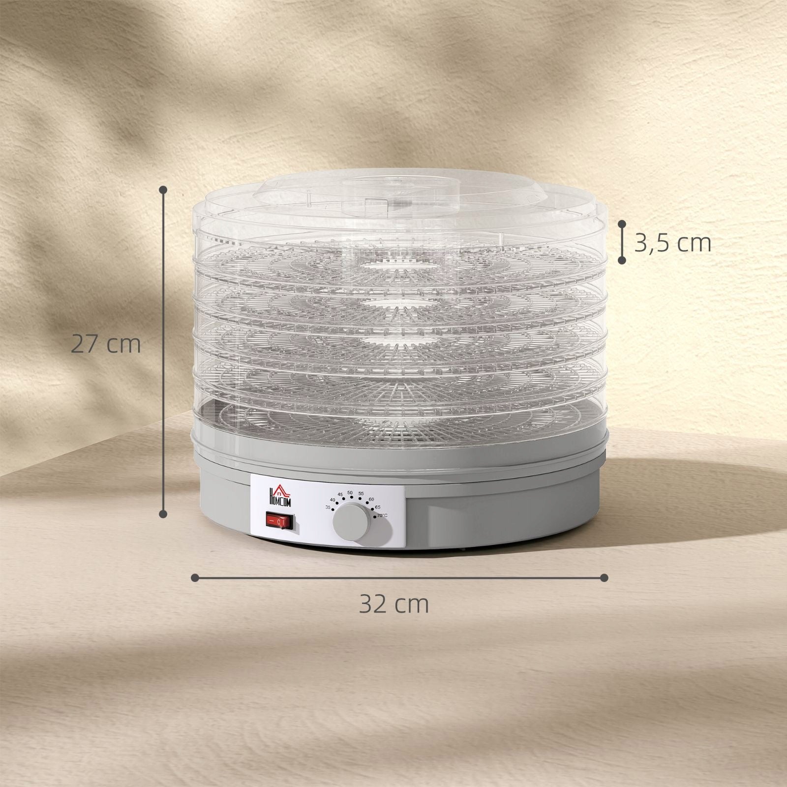 5-Tier Food Dryer 245W with Temperature Control, Gray Brand no brand