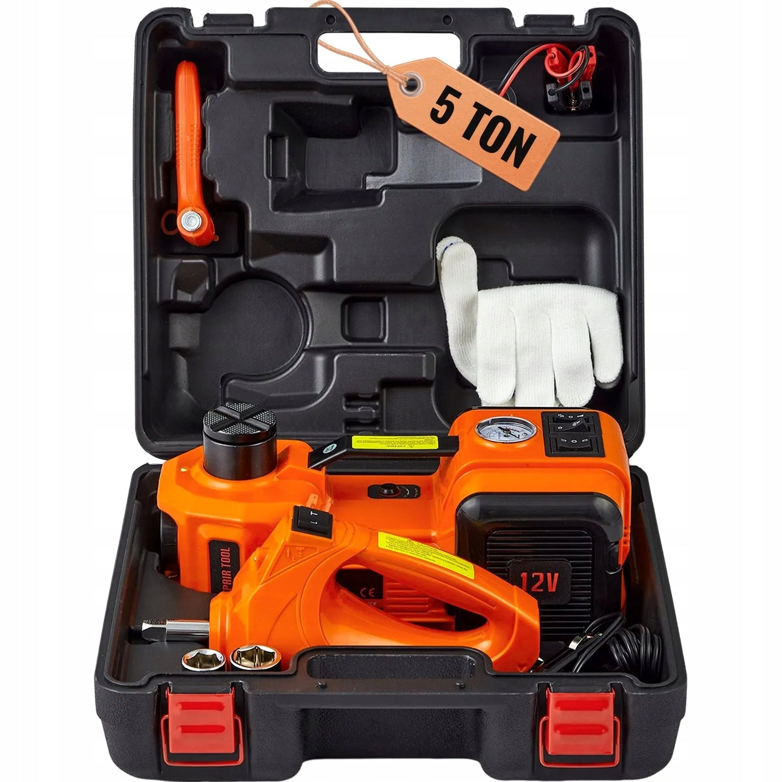 5 Ton Electric Hydraulic Car Jack 12V 180W with Impact Wrench 450Nm