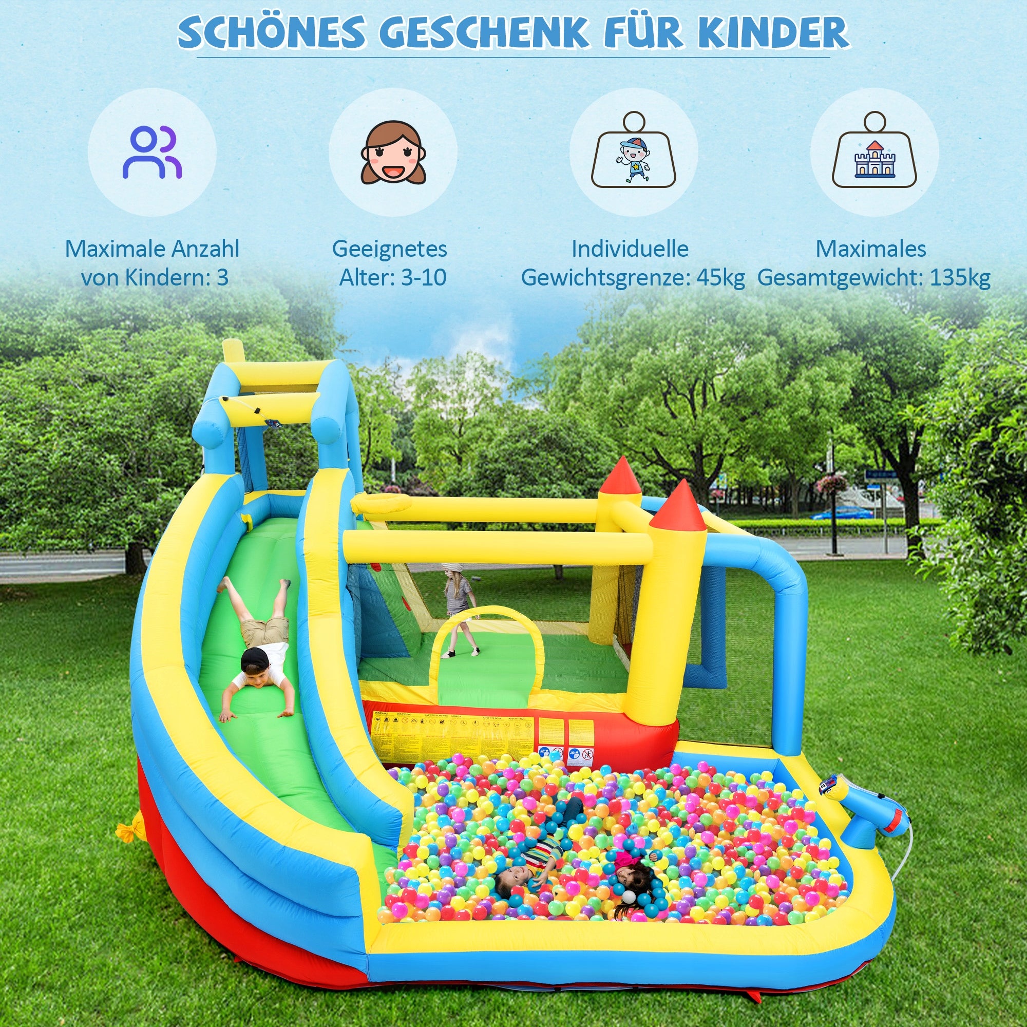 5-in-1 Inflatable Castle with Slide, Pool and Football Net Brand no brand