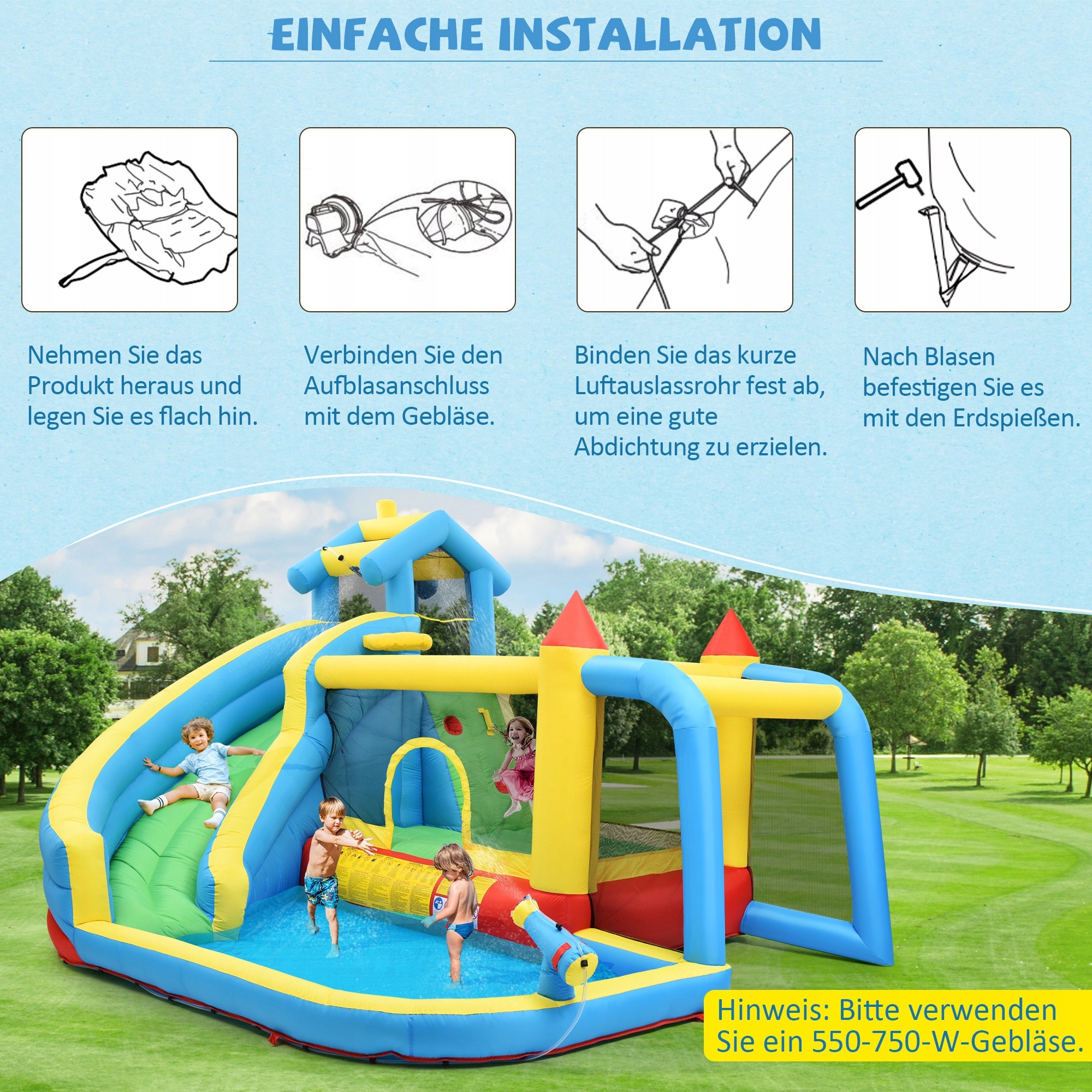 5-in-1 Inflatable Castle with Slide, Pool and Football Net Kind Inflatable