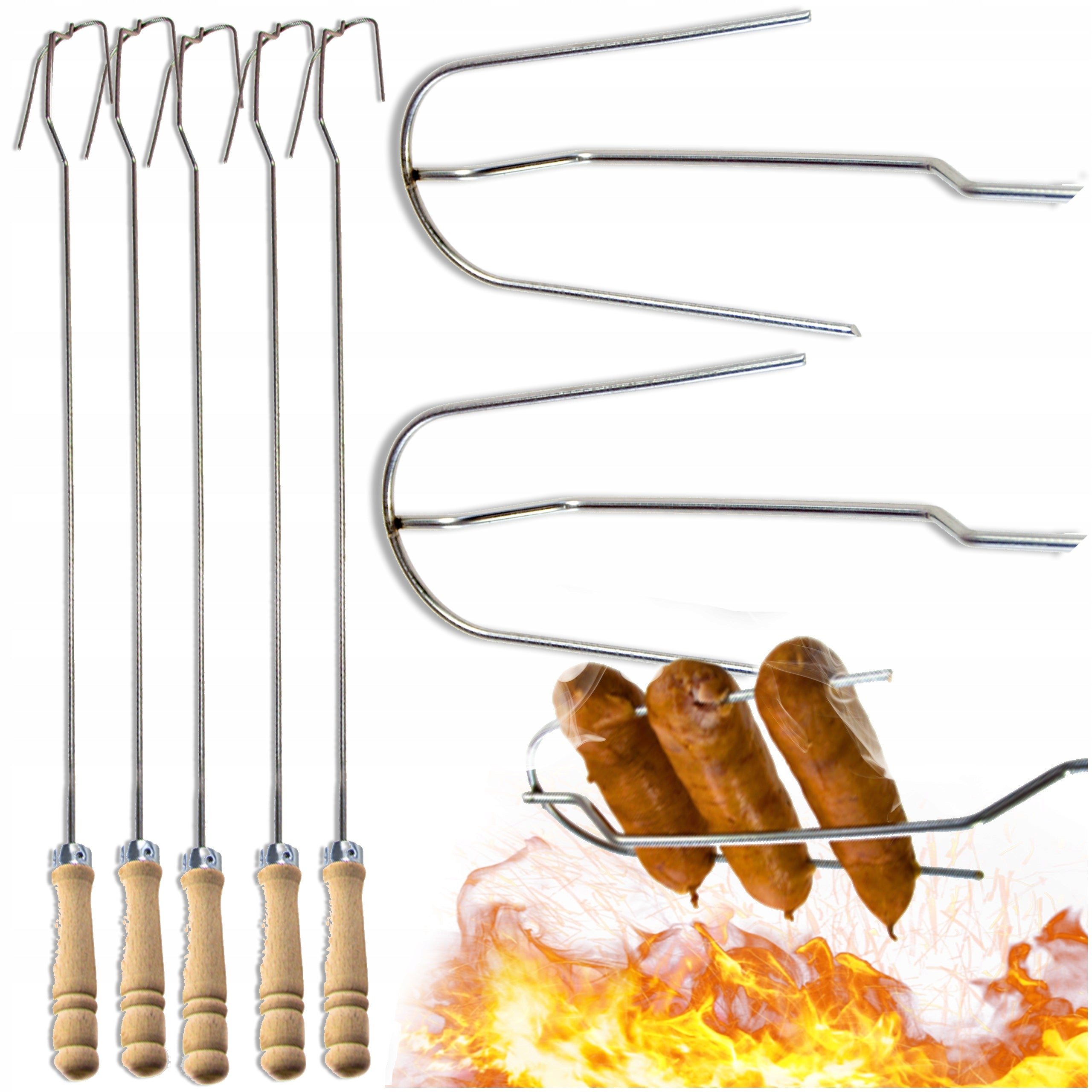 5 x FIRE PIT STICKS STAINLESS STEEL FORK STICK FOR FIRE SAUSAGE FORKS Manufacturer code WIDEŁKI DO OGNISKA PALENISKO KIEŁBASKI 97 CM