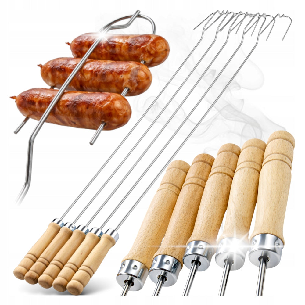 5 x FIRE PIT STICKS STAINLESS STEEL FORK STICK FOR FIRE SAUSAGE FORKS