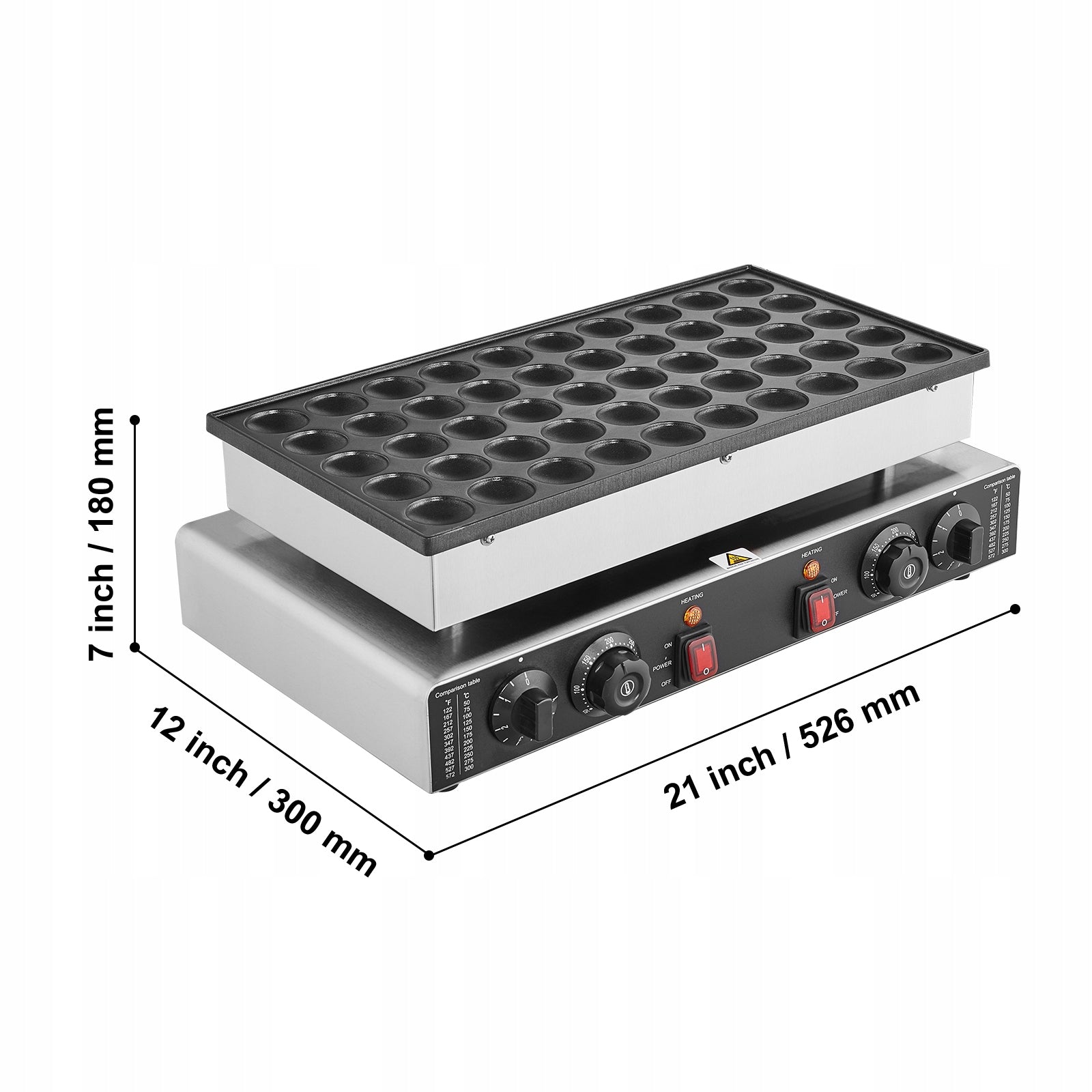 50 Hole Waffle Iron 1700W Stainless Steel Adjustable Temperature Power rating 1700 W