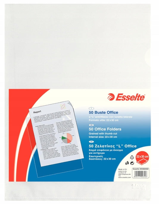 50 Office Envelopes Transparent Workbook Esselte 22 x 30 cm Size L