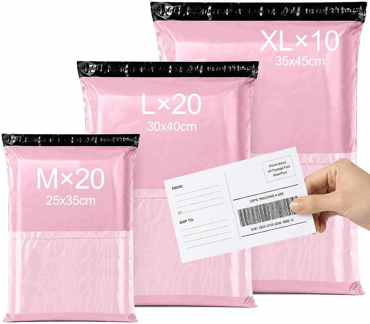 50 PINK SHIPPING BAGS 20M 20L 10XL PACKING BAGS