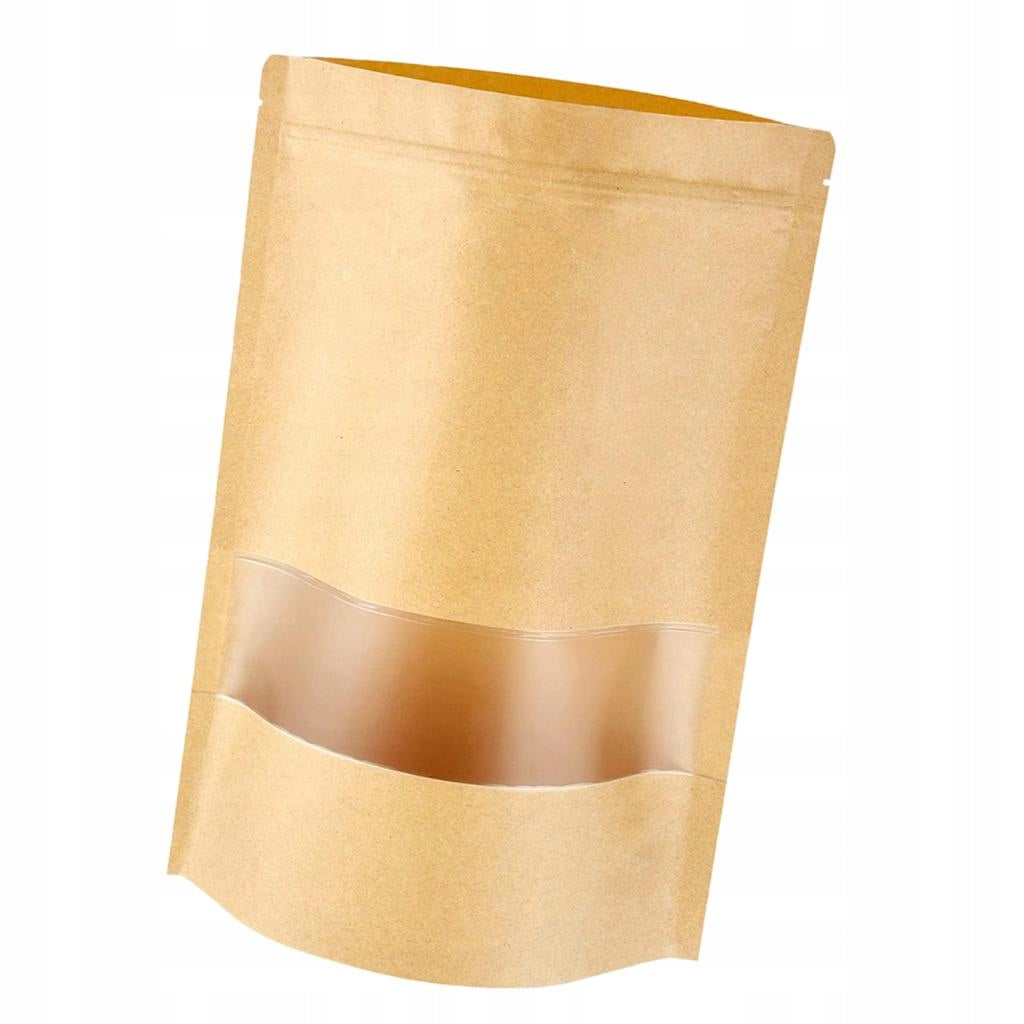 50 Pieces Kraft Reclosable Bags W / Clear Window Closure 14x20+4cm