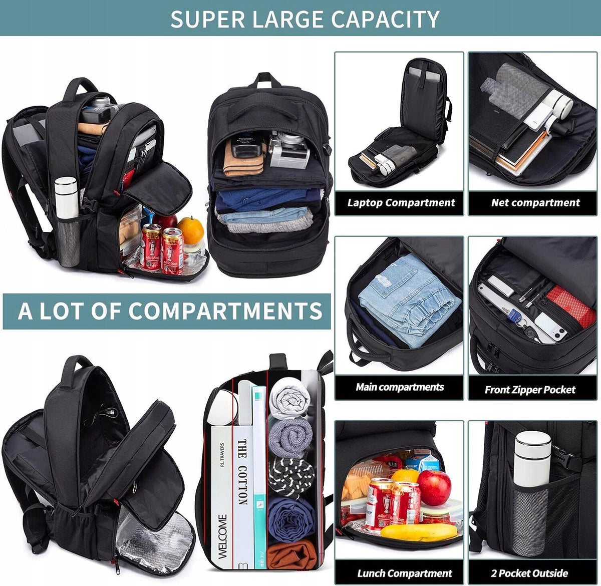 50L MEN'S BUSINESS BACKPACK FOR LAPTOP 17,3 INCH USB HIKING Brand no brand
