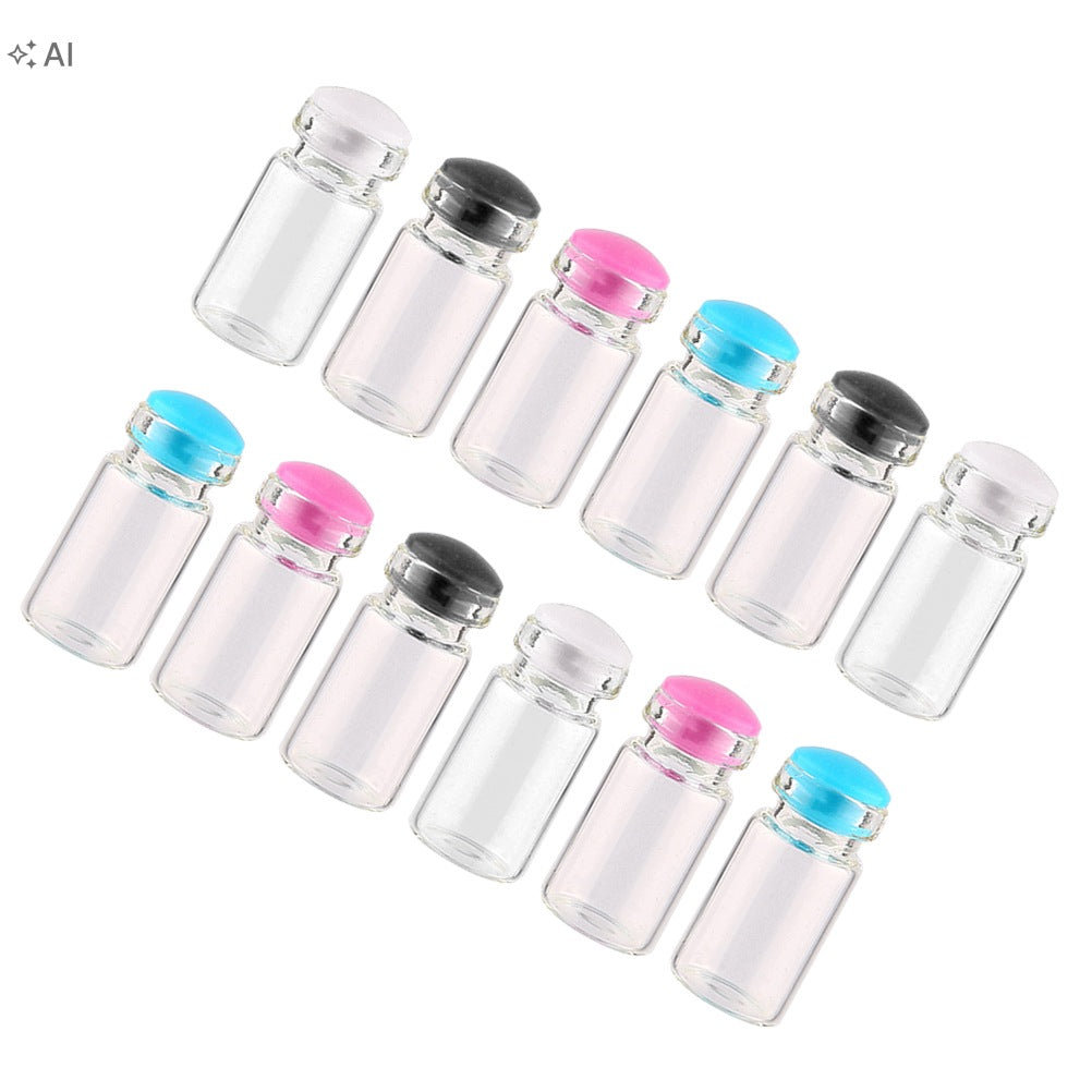 50PCS ASSORTED COLOR MINI GLASS WISH BOTTLES WITH SILICONE PLUG FOR GIFTS Cylinder capacity 1 m3