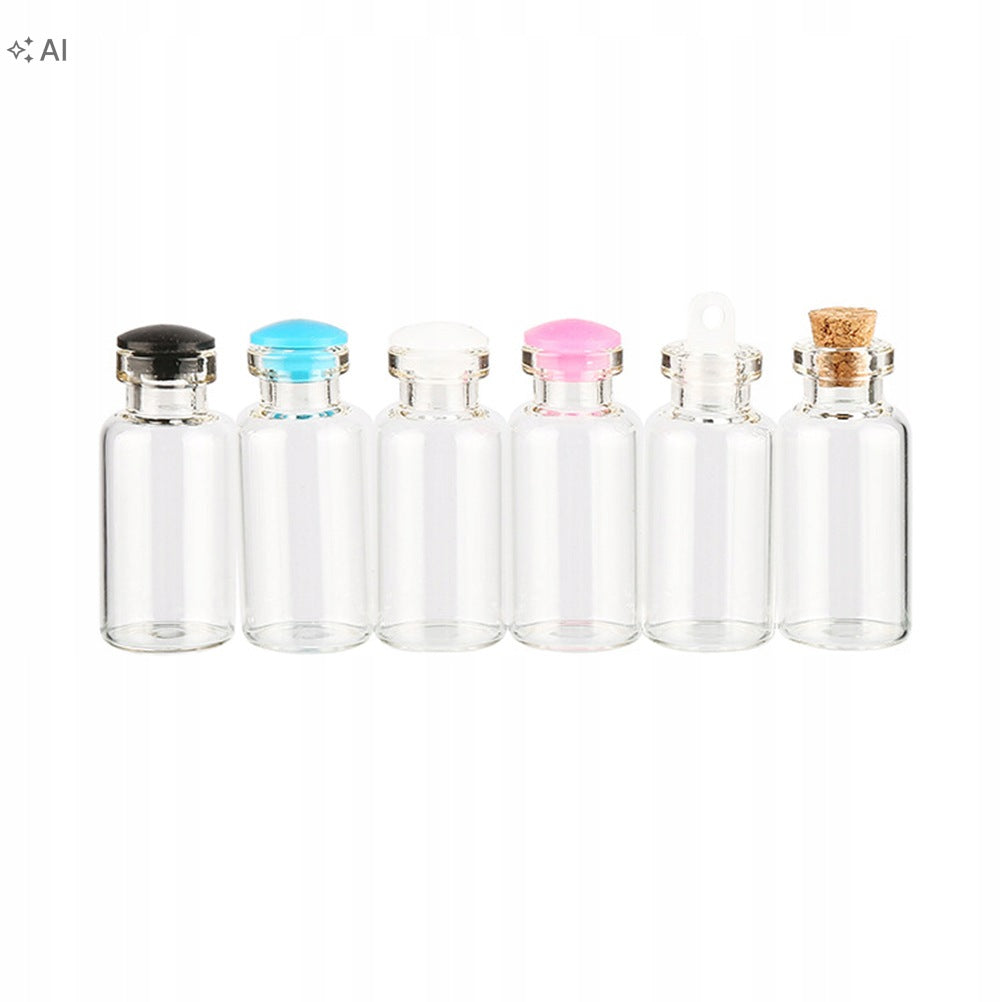 50PCS ASSORTED COLOR MINI GLASS WISH BOTTLES WITH SILICONE PLUG FOR GIFTS