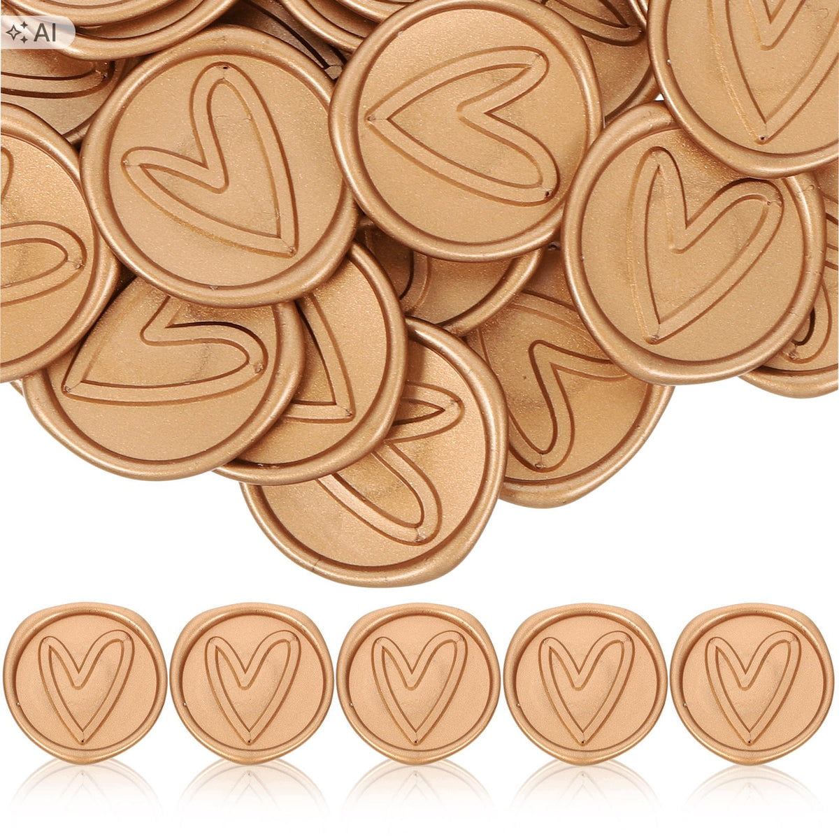 50Pcs Coffee Wax Seal Stickers Heart Pattern Self-Adhesive Envelope Labels