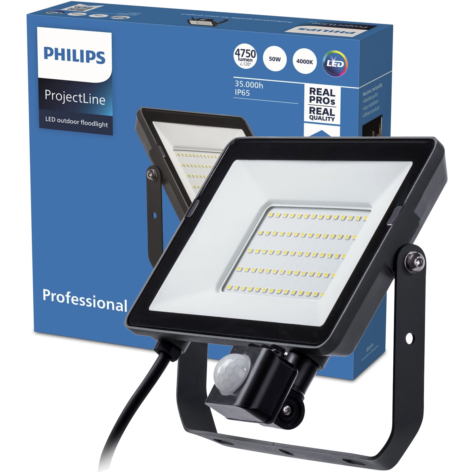 50W 4000K IP65 Halogen LED Floodlight Headlight with Motion Sensor PHILIPS