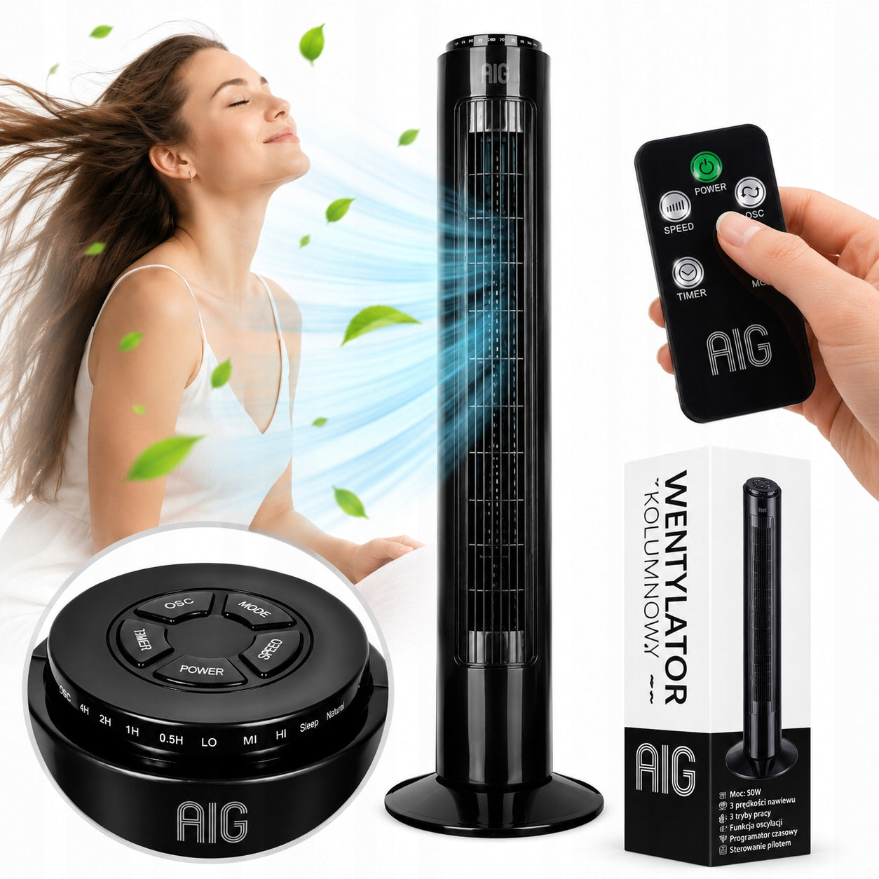 50W FLOOR COLUMN FAN WITH REMOTE CONTROL TIMER OSCILLATION 80CM QUIET