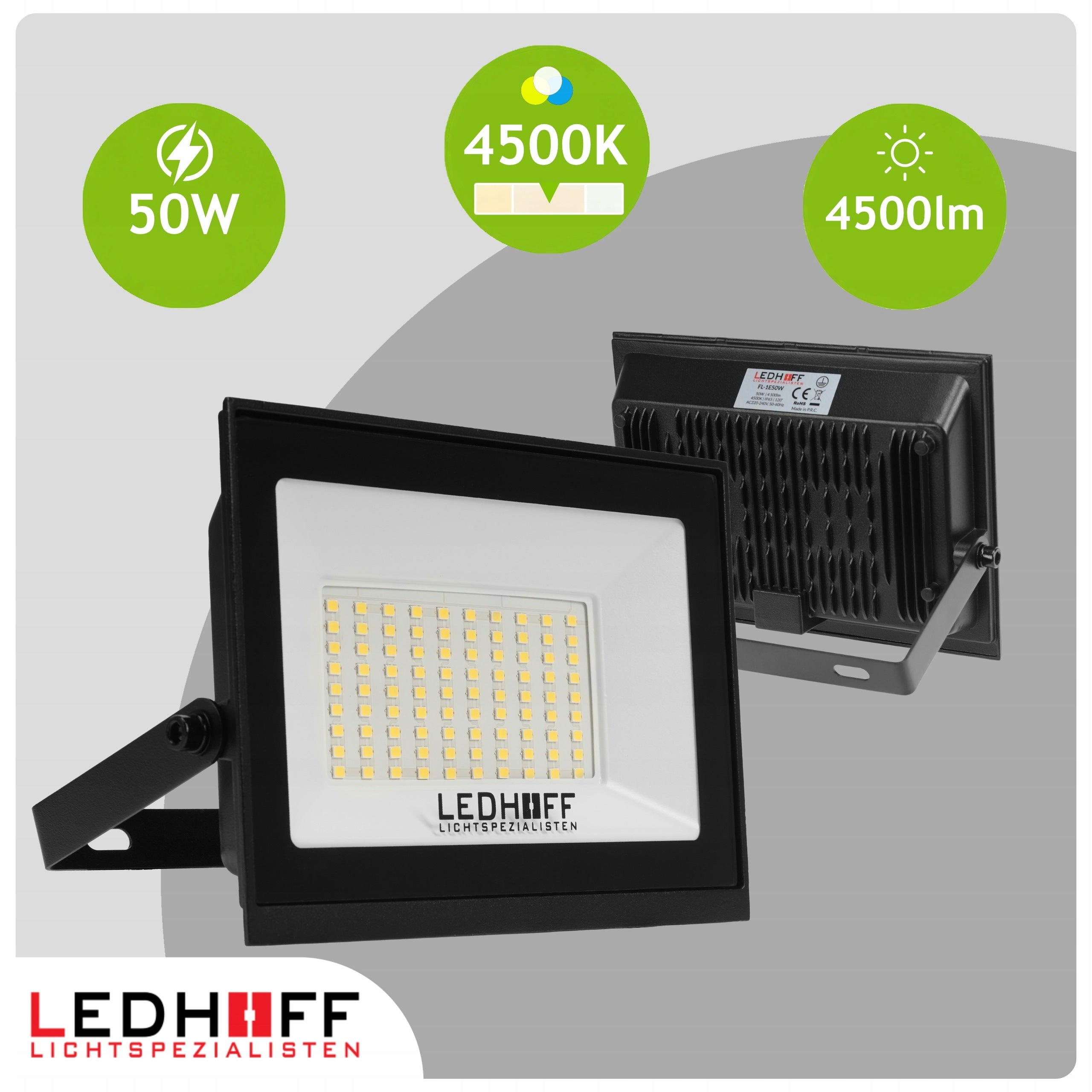50W Halogen Outdoor LED Floodlight IP65 4500lm 4500K For Driveway Garage Packaging status original