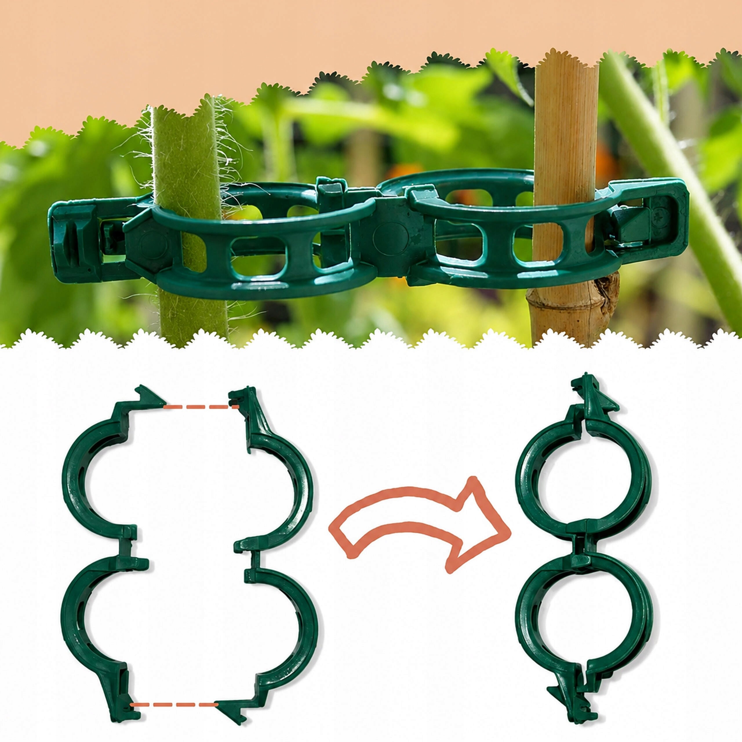 50X CLASPS CLIPS HANDLES FOR ATTACHING TOMATO PLANTS CLIPS TO STEMS Color green