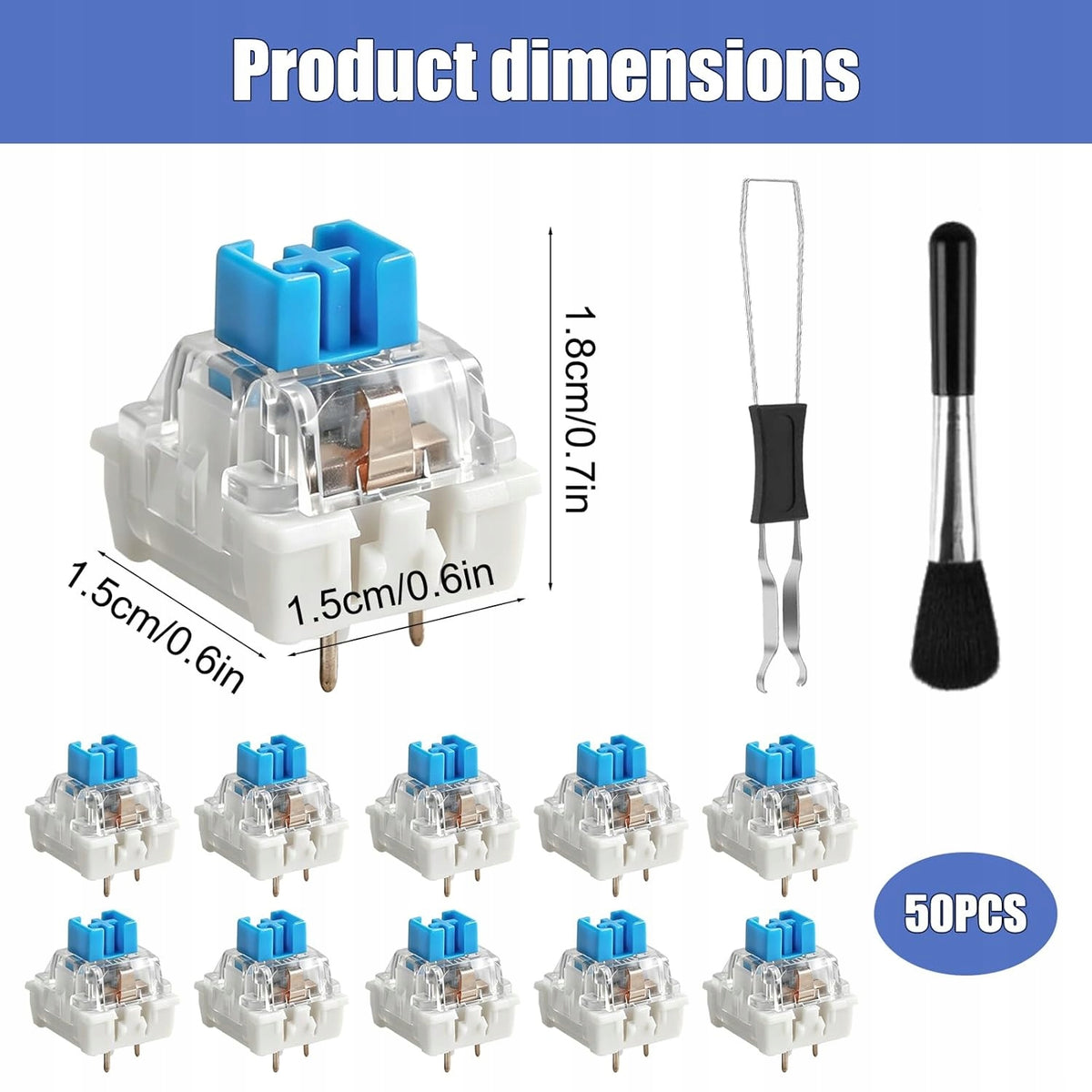 50X MECHANICAL KEYBOARD SWITCHES MX 3-PIN BLUE DUSTPROOF Manufacturer AB